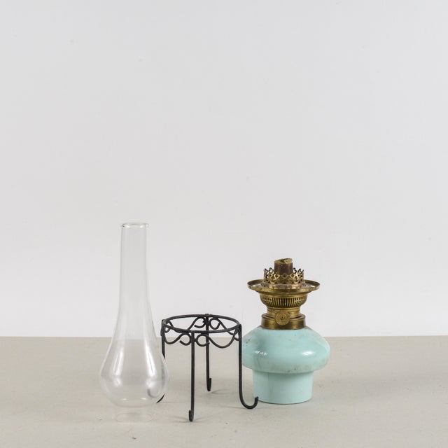 Metal Opaline Glass Oil Lamp with Metal Base, Early 20th Century For Sale - Image 7 of 9