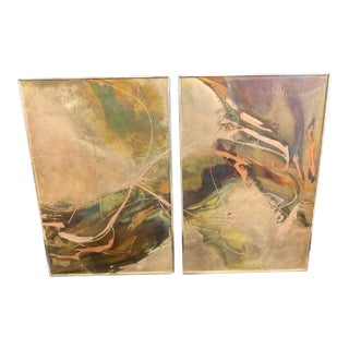 Post Modern Abstract Copper Metal Wall Art — Set of 2 For Sale