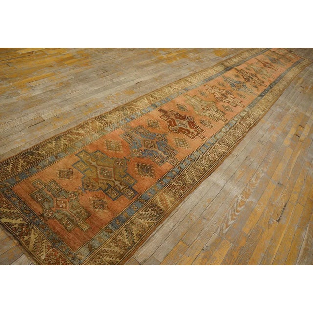 Tribal 1920s Salmon Geometric Antique Nw Persian Karajeh 2'10'' X 17'10'' Rug Knotted Wool Carpet Runner For Sale - Image 3 of 10