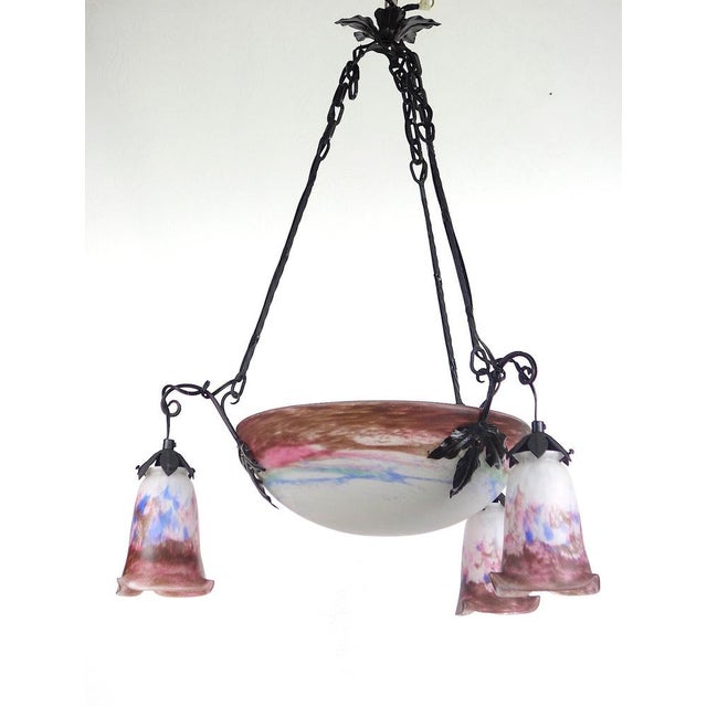 Antique Art Nouveau 4-Light Chandelier from Müller Freres Luneville, 1930s For Sale - Image 18 of 18
