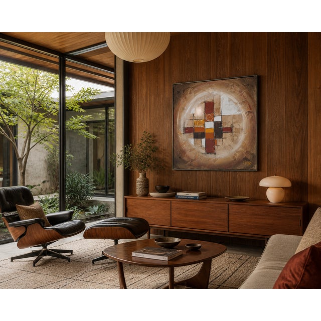 Brown Mid Century Modern Abstract Oil Painting Framed and Signed For Sale - Image 8 of 9