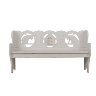 Mid 20th Century Reclaimed 4 Ft. White Wooden Folk Art Children's Bench For Sale