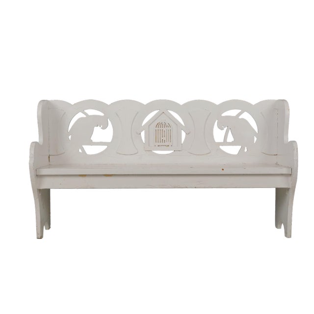 Mid 20th Century Reclaimed 4 Ft. White Wooden Folk Art Children's Bench For Sale