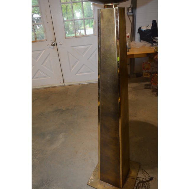 1970s Mid-Century Modern Attributed to Belgochrom Mid Century Brass Tall Uplighter Floor Lamp W/ Glass Globe For Sale - Image 15 of 18