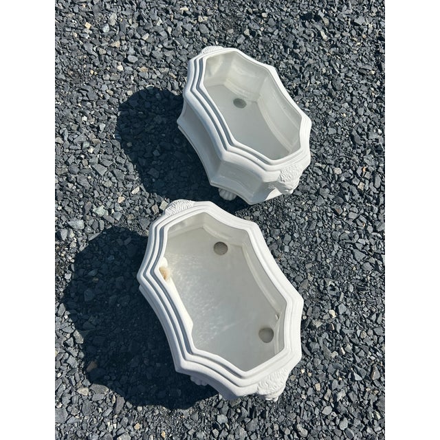 Ceramic White Earthenware Italian Cachepots With Lions Heads -a Pair For Sale - Image 7 of 11