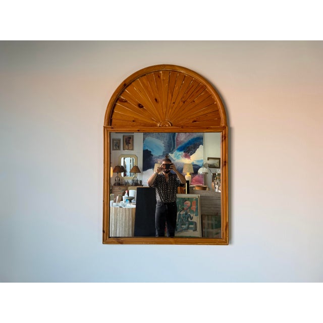 Large Vintage Chapman Carved Pine Wood Fan Arch Top Wall Mirror – 1972 For Sale - Image 9 of 12