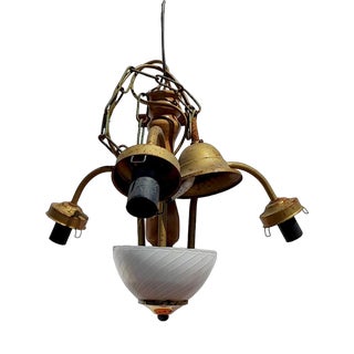 Vintage 3-Arm Hanging Light in Metal and Wood For Sale