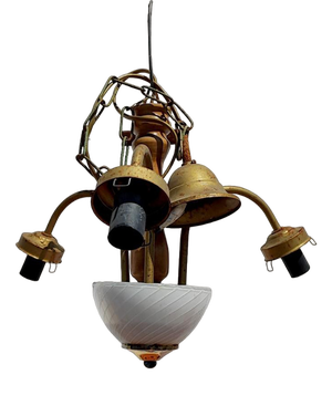 Vintage 3-Arm Hanging Light in Metal and Wood