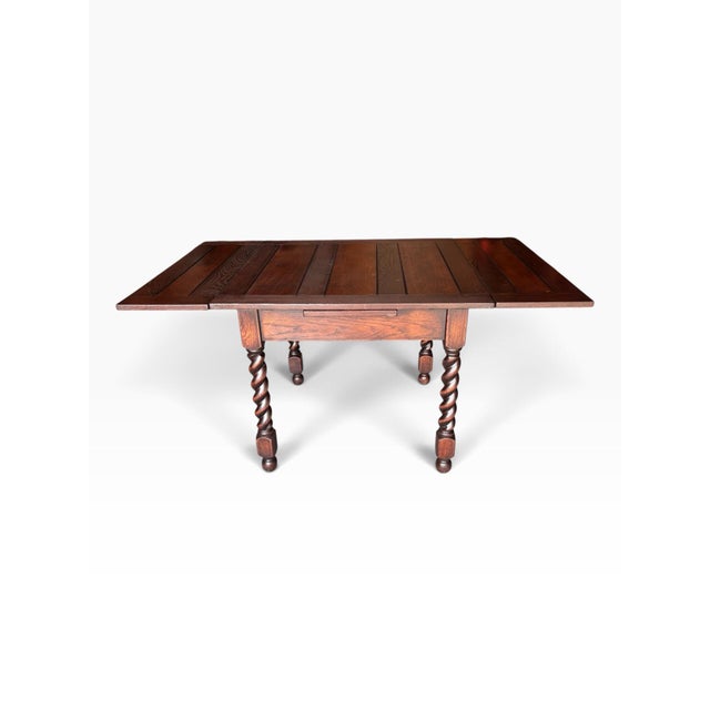 Vintage 1930s Jacobean Solid Oak Barley Twist Draw Leaf Dining Table Completely Restored. For Sale In Houston - Image 6 of 12
