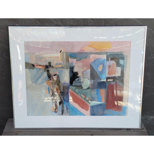 Metal Abstract Watercolor Painting by Bruce Ertle Dated 1979 For Sale - Image 7 of 11