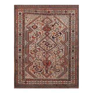 Striking White Ivory Color With Special Medallions Design Antique Persial Tribal Khamse Rug For Sale