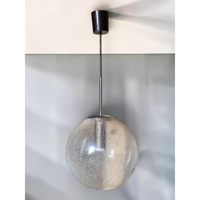 Globe Pendant Light in Blown Bubble Glass and Chrome Frame, Germany, 1970s For Sale - Image 9 of 9