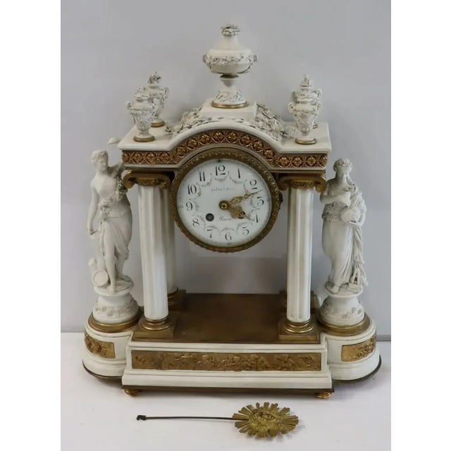 Sèvres Parian Attr, Louis XV, French Porcelain, Bronze and Parian French Mantle or Desk Clock, Paris Sevres attributed...