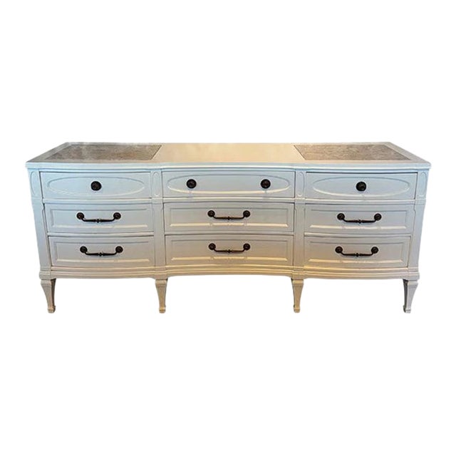 76" Finished Dover Satin 9 Drawer Vintage Dresser For Sale