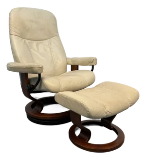 Mid 20th Century "Stressless" Leather Recliner and Matching Ottoman by j.e Ekornes