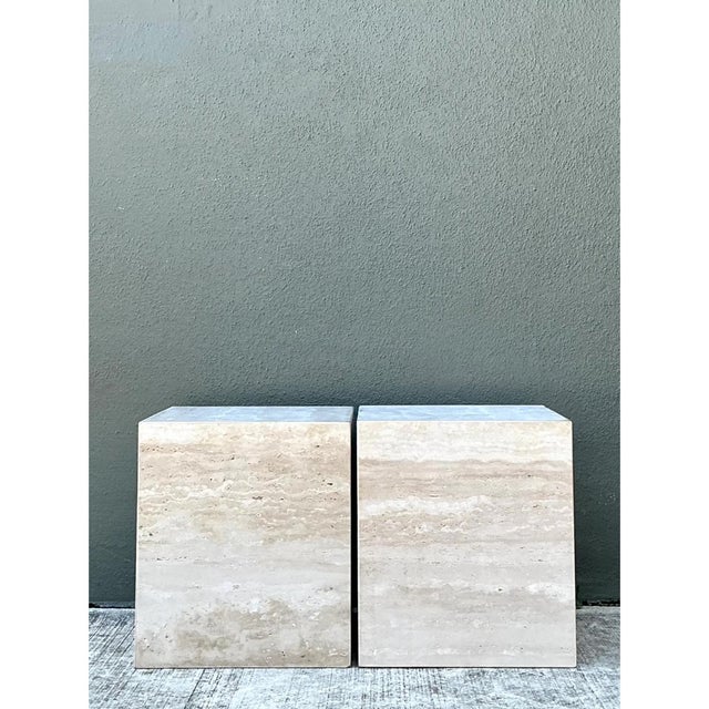 Vintage Travertine Cube Side Tables - A Pair For Sale In West Palm - Image 6 of 12