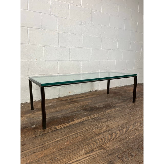 Mid 20th Century Modern Brass and Glass Coffee Table Low Profile For Sale - Image 5 of 7