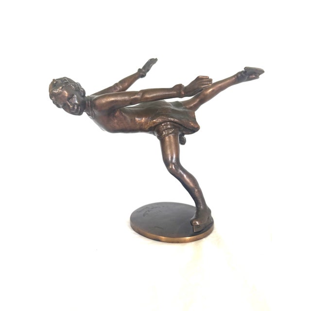 1940s Janos Sovary Bronze Sculpture of Figure Skater Vivi-Anne Hulten 1 of 5 in the World. For Sale - Image 4 of 11