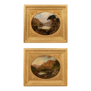 George Frederick Buchanan Pair Antique Oil Paintings Scottish Highland Loch Scenes G. F. Buchanan 1872, 1860