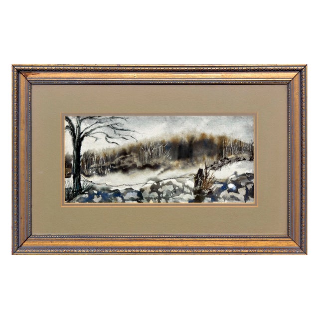 Early 21st Century Winter Watercolor Landscape For Sale - Image 5 of 5
