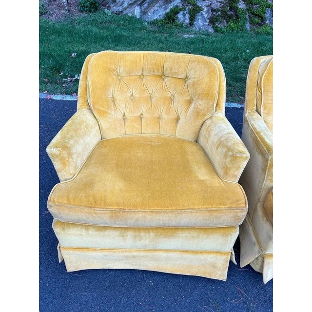Mustard Pair of Mustard Yellow Velvet Club Chairs For Sale - Image 8 of 13