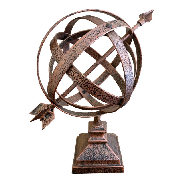 Vintage English Country Hammered Copper Garden Armillary Sundial For Sale