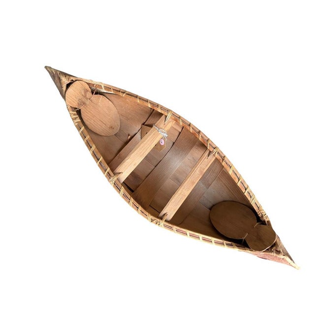 Cabin 1900s Birch Bark Canoe Model With Quillwork Design For Sale - Image 3 of 10