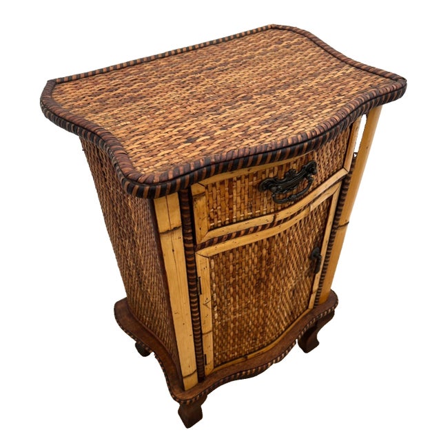 1960s 1960s Mid Century Nightstand Cabinet With Drawer Wicker and Bamboo Petite Size For Sale - Image 5 of 14