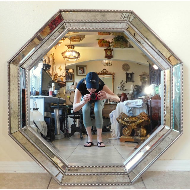 Large Vintage Octagon Ornate Silver Hanging Wall Mirror For Sale - Image 10 of 10