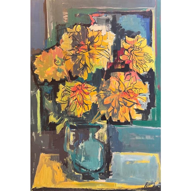 Frank Chabry, Yellow Flowers, Oil on Canvas / Paper For Sale - Image 10 of 10