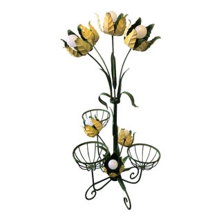 Italian Tole Style Metal Tulip Floor Lamp and Planter Circa 1940s For Sale