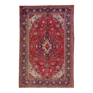 Vintage Handmade Persian Red Medallion Wool Rug 6'5" X 9'8"