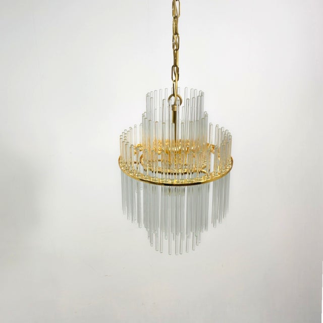 Metal Mid-Century Glass and Brass Chandelier by Christoph Palme for Palwa, 1970s For Sale - Image 7 of 10