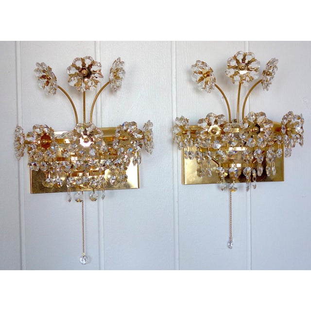 Gold Antique Brass Lead Crystal Wall Lamps from Weinfurtner, 1970s, Set of 2 For Sale - Image 8 of 9