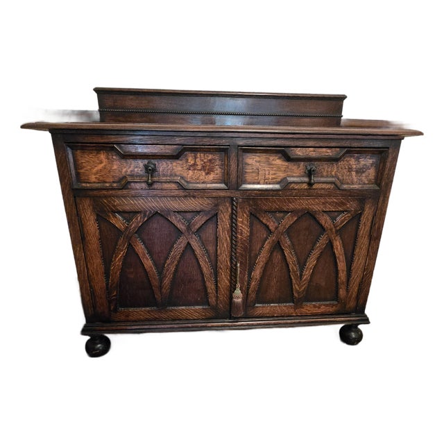 Mid 19th Century English Gothic Revival Hand-Carved Walnut Sideboard For Sale