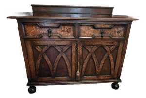 Mid 19th Century English Gothic Revival Hand-Carved Walnut Sideboard
