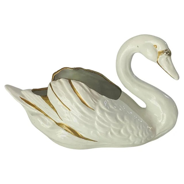 Vide Poche Swan Sculpture Shaped in Porcelain, Italy, 1970s For Sale - Image 12 of 12