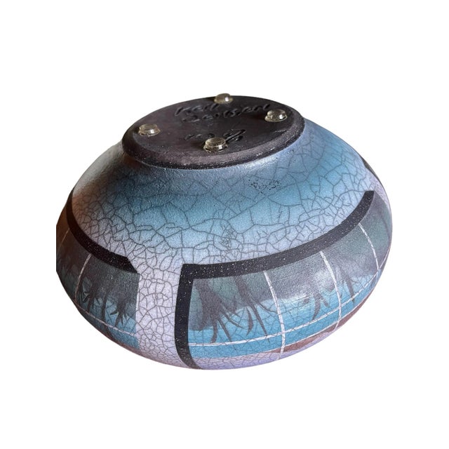Ceramic Ken Jensen Raku Studio Pottery 1998 Signed Landscape Scene Covered Vessel For Sale - Image 7 of 10