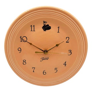 1950s Pink "Apricot" Fiestaware Ceramic Plate Wall Clock by Homer Laughlin For Sale