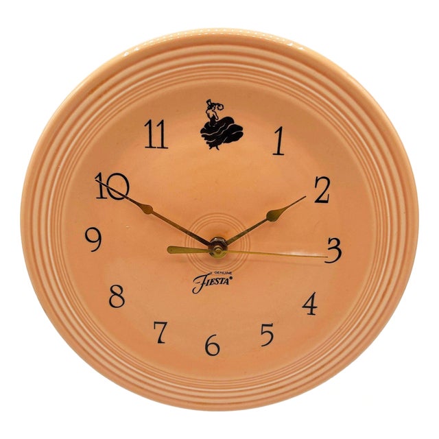 1950s Pink "Apricot" Fiestaware Ceramic Plate Wall Clock by Homer Laughlin For Sale