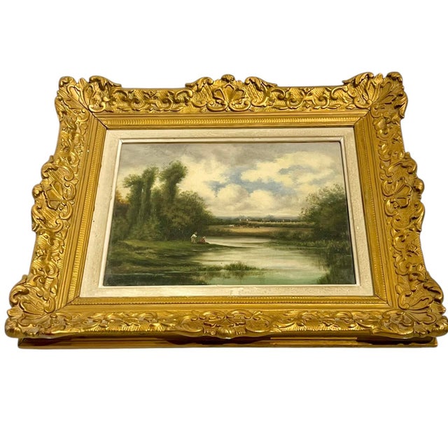 A beautifully evocative 19th century French pastoral landscape, this oil on canvas captures a countryside scene with a...