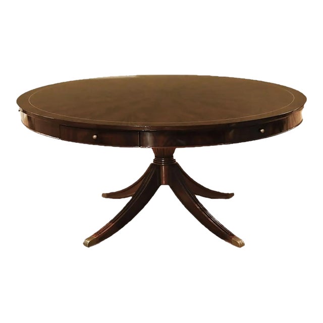 Round Walnut Dining Table With Placemats and Drawers, Large Center Table for Formal Dining Room For Sale