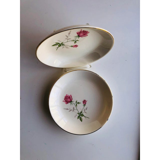 Midcentury set of 2 pink rose design dishes, salad bowls 7.75"D X 1.25"H , No makers mark in excellent condition.