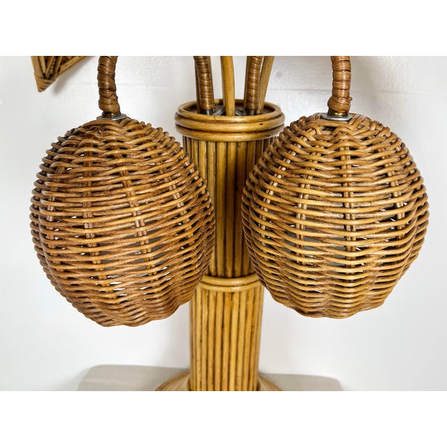 Late 20th Century Vintage Rattan Palm Tree Coconut Lamp For Sale - Image 5 of 12