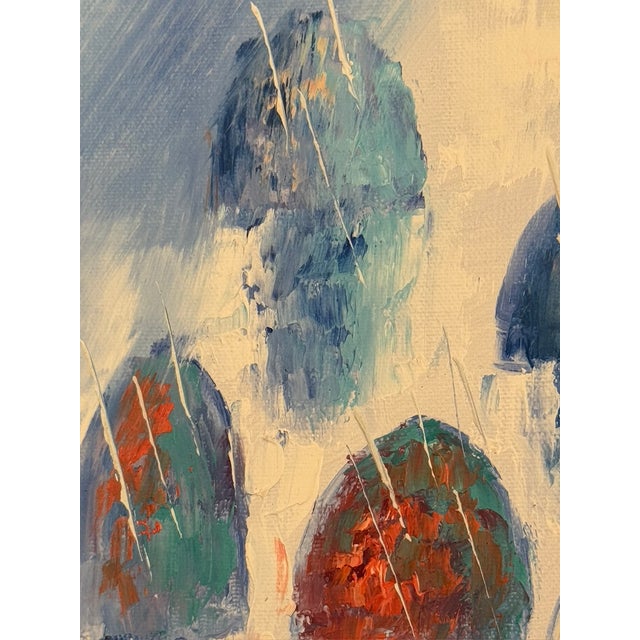 Mid-Century Impressionist Rainy Cityscape by W. Amion – Heavy Slate Blue Frame For Sale - Image 4 of 15