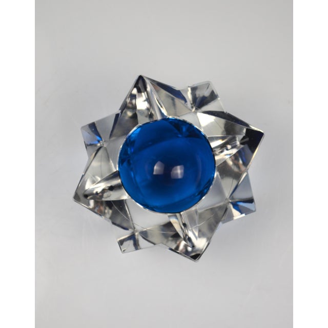 1970s Faceted Crystal Ashtray with Blue Center from Saint Louis, France, 1970s For Sale - Image 5 of 13