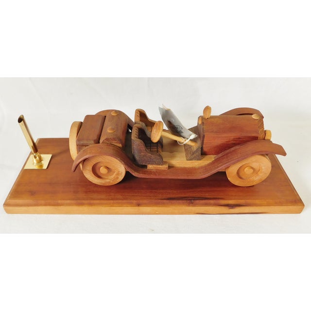 Wood Brewster Coachworks Handcrafted Wood Vintage Antique Car Pen Holder Desk Set For Sale - Image 7 of 8