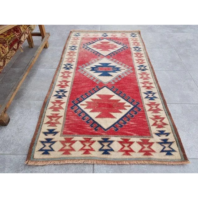 1960s Geometric Design Vintage Tribal Carpet For Sale - Image 9 of 9