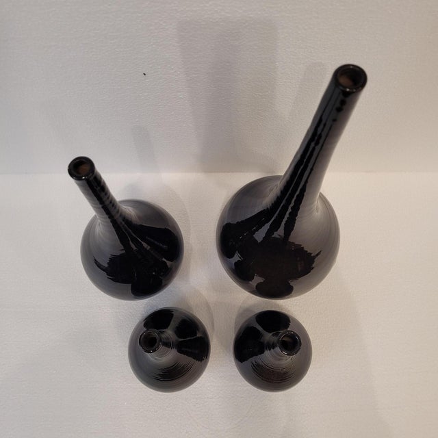 Black Vases in Glazed Ceramic, France, 1990s, Set of 4 For Sale - Image 12 of 18