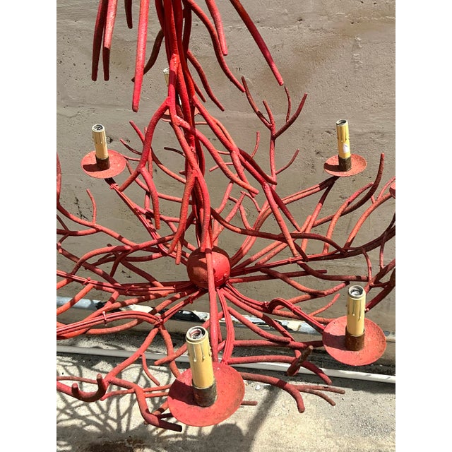 Brick Red Vintage Coastal Coral Branch Chandelier For Sale - Image 8 of 12